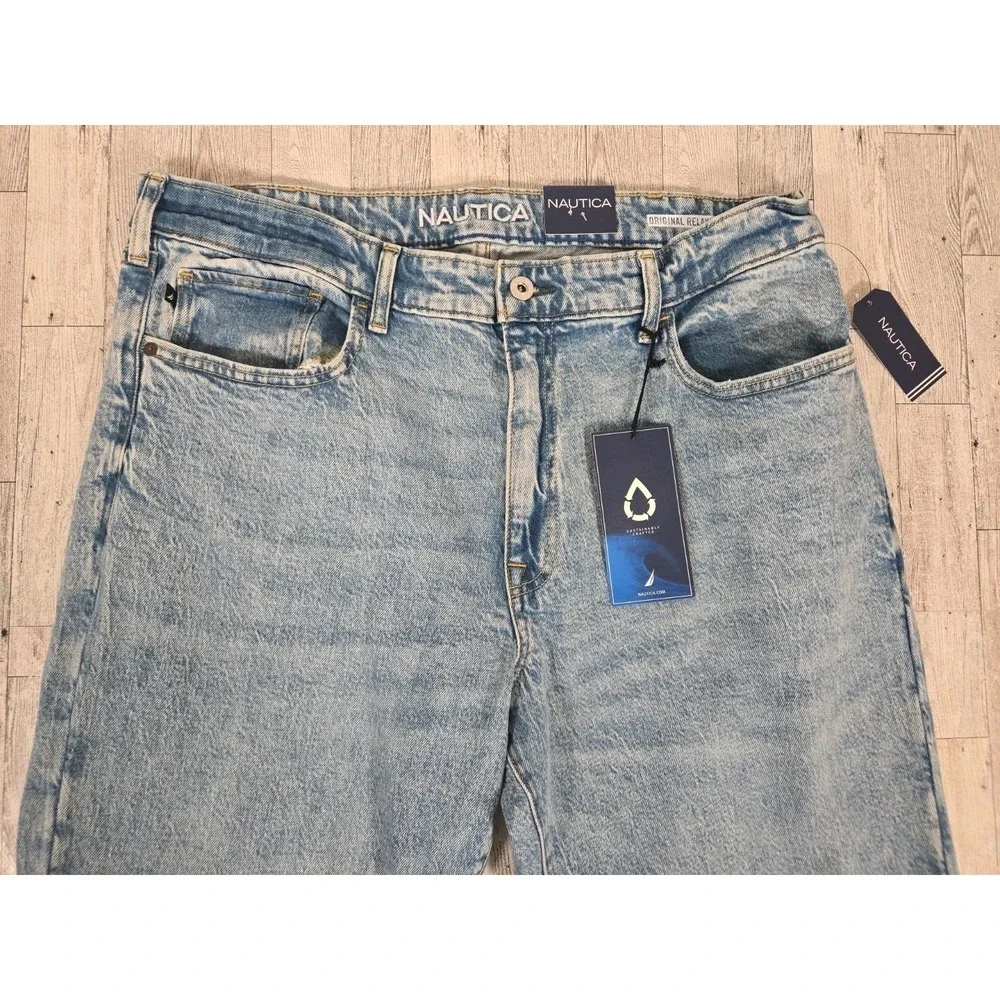 Nautica Mens Jeans 36x34 Original Relaxed Light Acid Wash 5 Pocket NEW